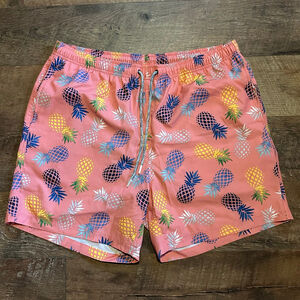 Men's Rainforest Swim Trunks Pink Pineapple Print Size XL